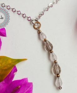 Gemstone Y Necklace, Smoky Quartz, Y Necklace, Lariat Necklace, Rose Quartz, Quartz Necklace, Quartz Pendant, Long Necklace, Pink and Brown
