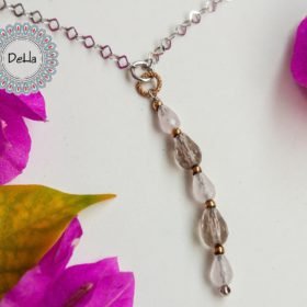 Gemstone Y Necklace, Smoky Quartz, Y Necklace, Lariat Necklace, Rose Quartz, Quartz Necklace, Quartz Pendant, Long Necklace, Pink and Brown