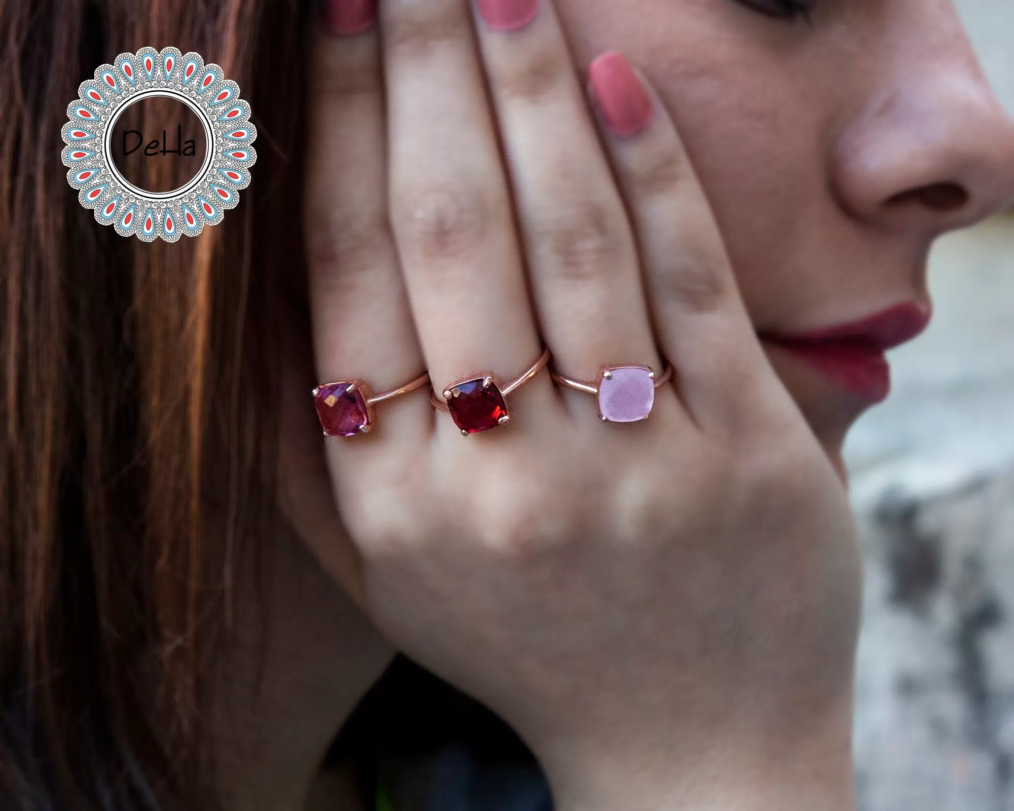 Rose Quartz Ring – Minimal Pink Gemstone Stackable Ring in Rose Gold - Image 4