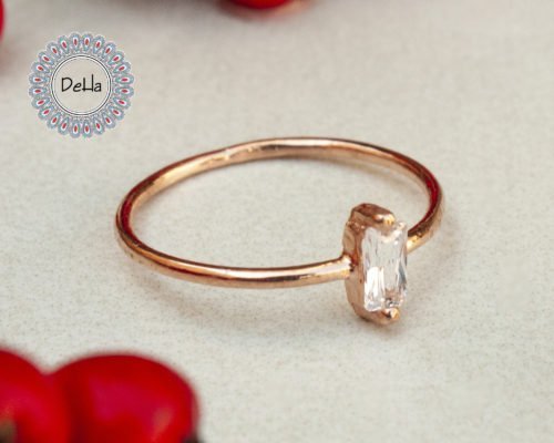 Tiny Baguette Cut Ring, Cz Stackable Ring, Baguette Ring, Minimalist Ring, Dainty Ring, Delicate Ring, Minimalist Jewelry, Rose Gold Ring