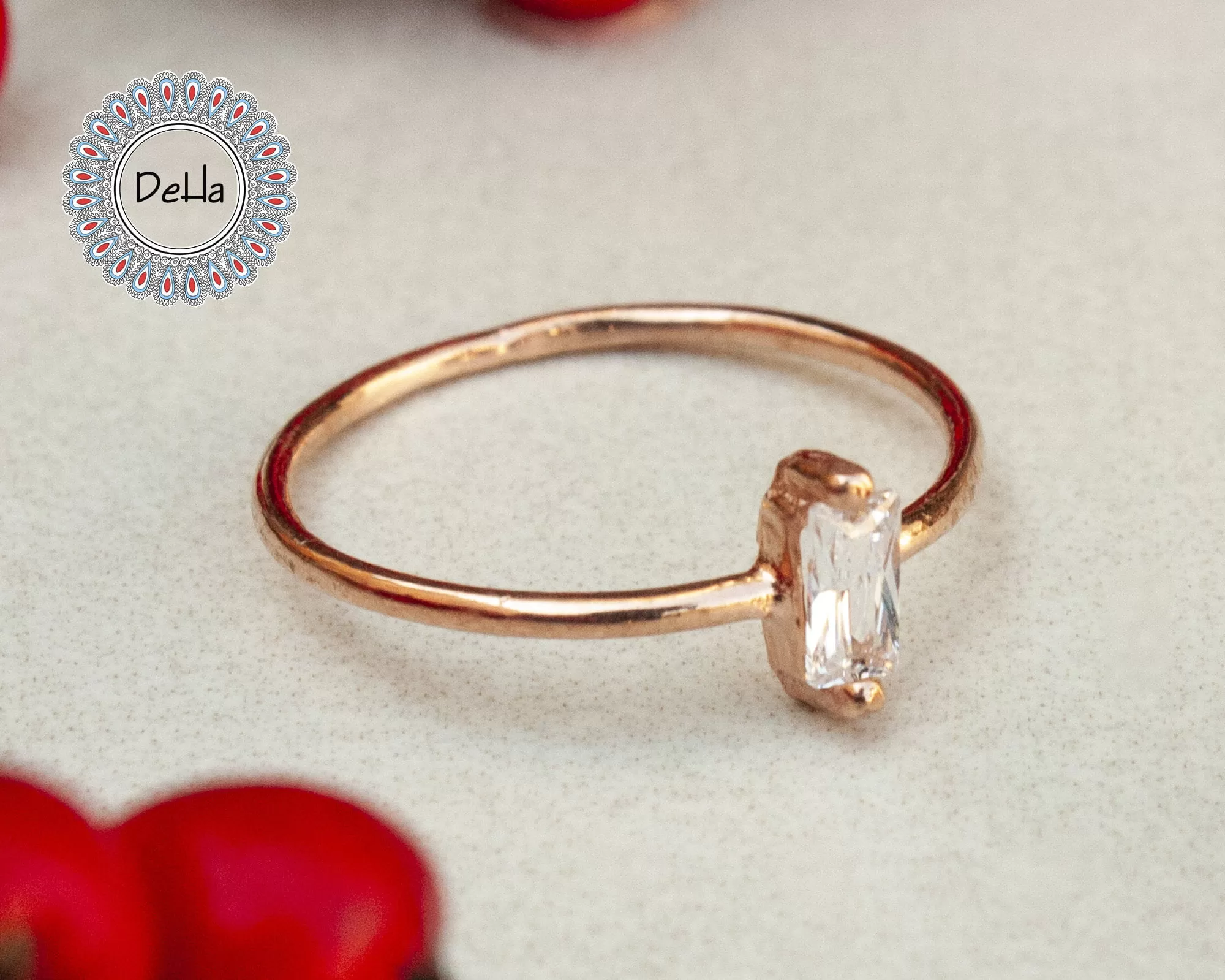 Tiny Baguette Cut Ring, Cz Stackable Ring, Baguette Ring, Minimalist Ring, Dainty Ring, Delicate Ring, Minimalist Jewelry, Rose Gold Ring