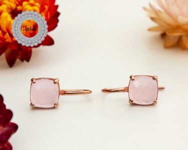 Rose Quartz Earrings 925 Sterling Silver – Pink Gemstone Dainty Earrings, Rose Gold Jewelry Gift for Her - Image 3