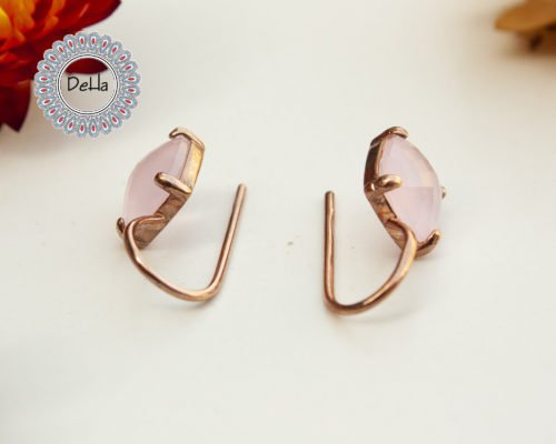 Cute Rose Quartz Earrings, Rose Quartz, Pink Earrings, Quartz Earrings, Rose Gold Plated, Pink Stone Earrings, Gift For Her - Image 5
