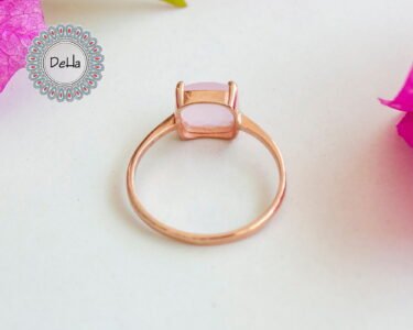 Rose Quartz Ring – Minimal Pink Gemstone Stackable Ring in Rose Gold - Image 9