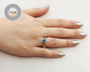 Elegant Evil Eye Ring – Dainty Blue Protection Ring Minimal Silver Adjustable Ring - Image 2