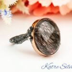 Black Rutilated Quartz Ring, Oxidized Silver Ring, Sterling Silver Ring, Black Silver Ring, Vintage Oval Ring, Anniversary Gift for Her