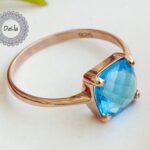 Swiss Blue Topaz Ring Small - Square Topaz Quartz Ring - December Birthstone - Stackable Rings - Small Layering Ring - Dark Topaz Ring