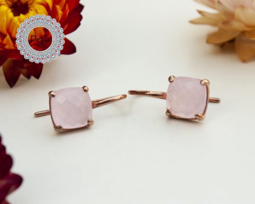 Cute Rose Quartz Earrings, Rose Quartz, Pink Earrings, Quartz Earrings, Rose Gold Plated, Pink Stone Earrings, Gift For Her