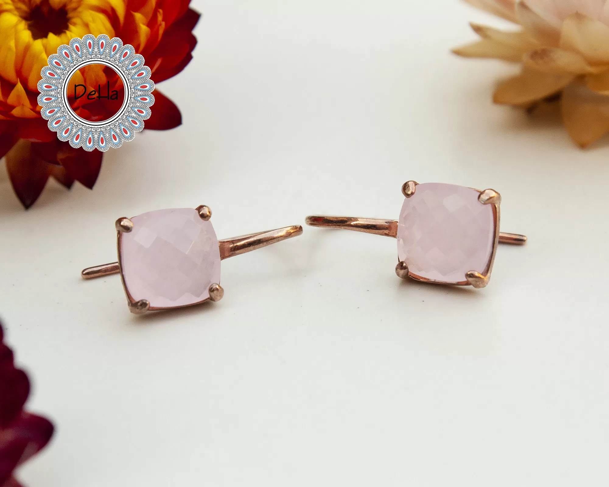 rose quartz earrings 925 sterling silver pink gemstone