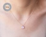 Tiny Rose Quartz Necklace in Rose Gold Plated, Small Gemstone Necklace, Pink Semi Precious Stone, Rose Gold Initial Necklace - Image 2