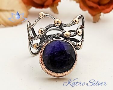 Raw Simple Raw Royal Dainty Blue Sapphire Ring, Branch Ring, Antique Fine Jewelry, One of a Kind Ring, Blue Sapphire Ring, Gift - Image 3