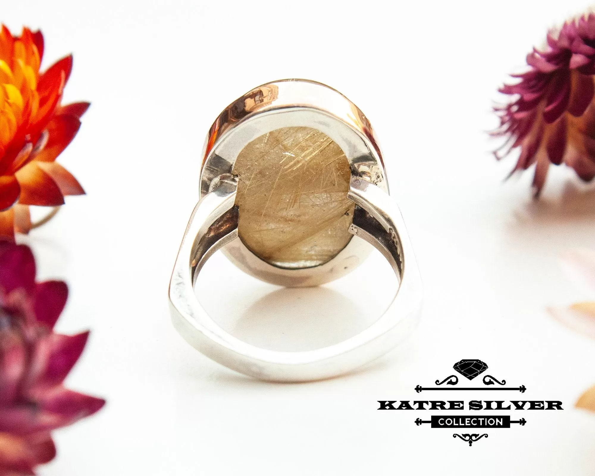 Golden Rutilated Quartz Ring, Statement Gemstone Ring, Handmade Silver Ring, Unique Quartz Ring, Luxury Jewelry for Women - Image 7