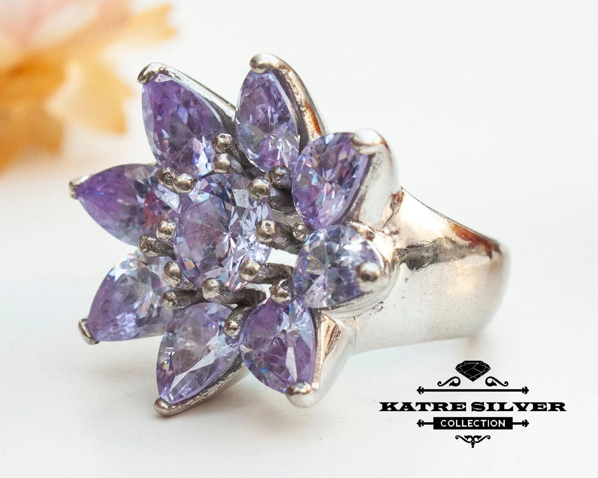 Purple Flower Ring, Purple Stone Ring, Floral Ring, Purple Ring, Flower Ring, Statement Ring, Amethyst Ring, Purple Flower, Vintage Ring - Image 4