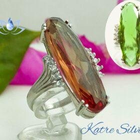 Long Sultanite Woman Ring, Diaspore Woman Ring, Handmade Silver Ring, Long Ring, Statement Ring, Sterling Silver, Woman Ring