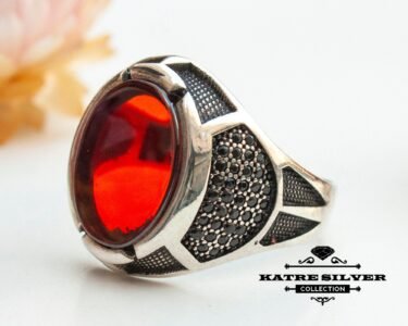 Mens Handmade Ring, Turkish Handmade Silver Men Ring, Ottoman Mens Ring, Red Stone Men Ring, Gift for Him, 925k Sterling Silver Ring - Image 4