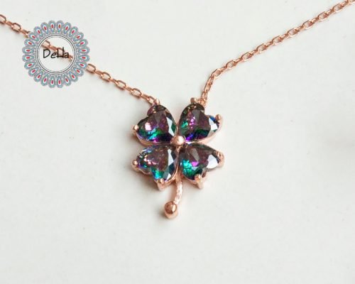 Four Leaf Mystic Topaz Pendant, Shamrock Necklace, Clover Charm, Four Leaf Clover, Lucky Necklace, Dainty Necklace, Luck Necklace, Rainbow - Image 6