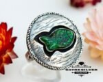 Green Fish Statement Ring, Silver Fish Ring, Fish Ring, Sea Ring, Animal Ring, Statement Ring, Green Ring, Handmade Ring, Green Stone Ring - Image 8