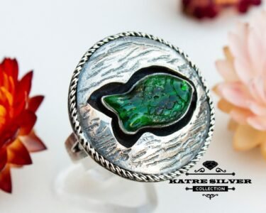 Green Fish Ring, Statement Animal Ring, Silver Fish Ring, Handmade Ocean Ring, Unique Jewelry for Women - Image 8