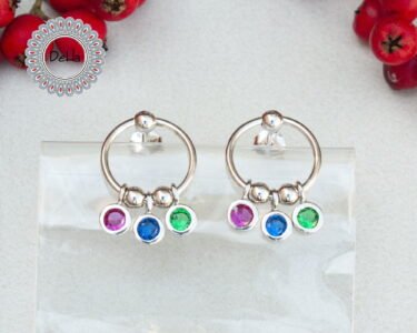 Mix Stone Earrings, Multi Stone Earrings, Multi Color Earrings, Multi Color Stone, Mix Color, CZ Stone, Earring Jewelry, Women Earring, Silver - Image 4