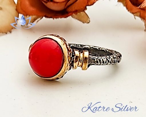Unique Antique Red Coral Ring, Red Coral Ring, Red Stone Ring, Coral Silver Ring, Vintage Coral Ring, Boho Ring, Natural Coral Ring, Coral