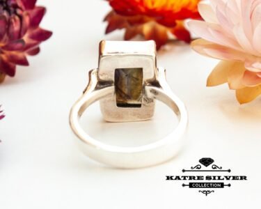 Blue Labradorite Ring, Rectangle Stone Ring, Statement Gemstone Ring, Handmade Silver Ring, Boho Jewelry for Women - Image 7