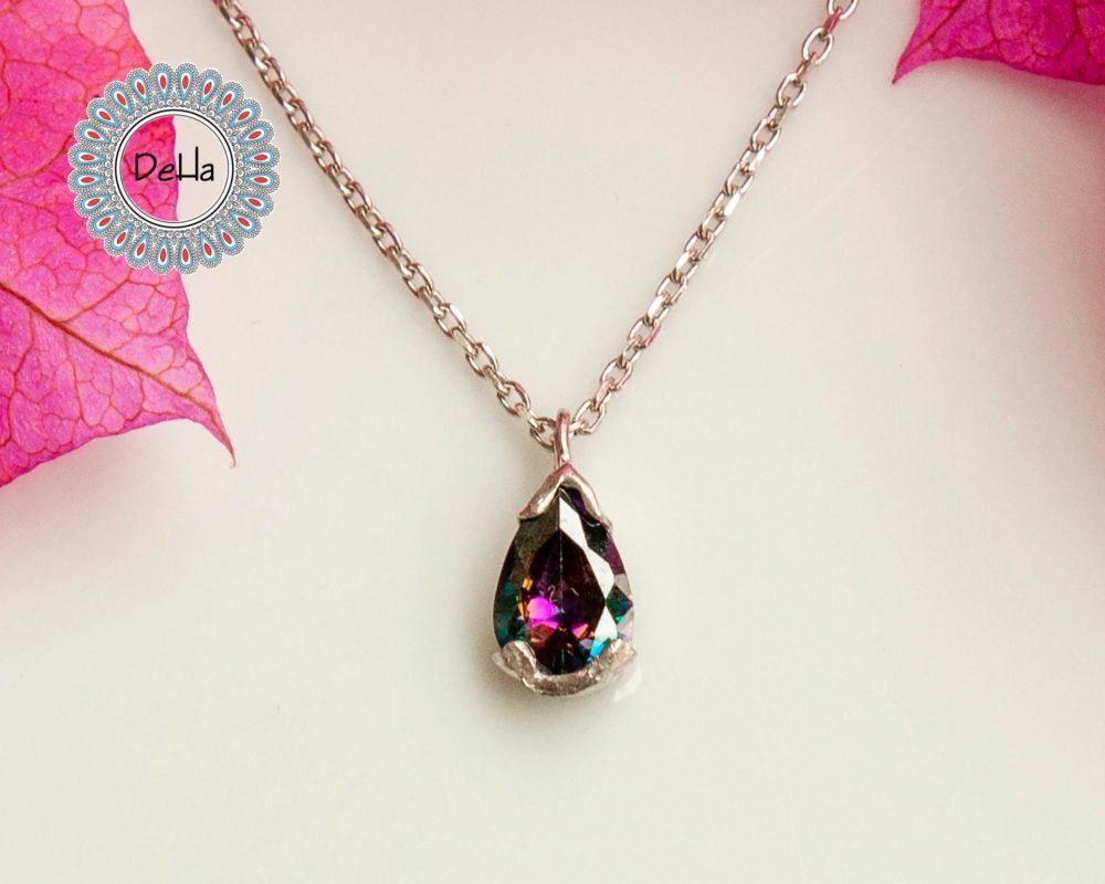 Mystic Topaz Teardrop Pendant, Mystic Topaz Pendant, Topaz Pendant, Topaz Necklace, Topaz Jewelry, Teardrop Necklace, Minimalist Necklace