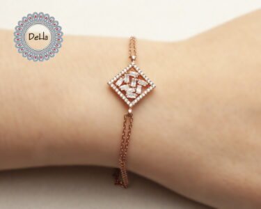 Rectangle Square Baguette Cut Bracelet, Baguette Jewelry, Art Deco Bracelet, Women Bracelet, Statement Bracelet, Rose Gold Bracelet, Dainty - Image 2