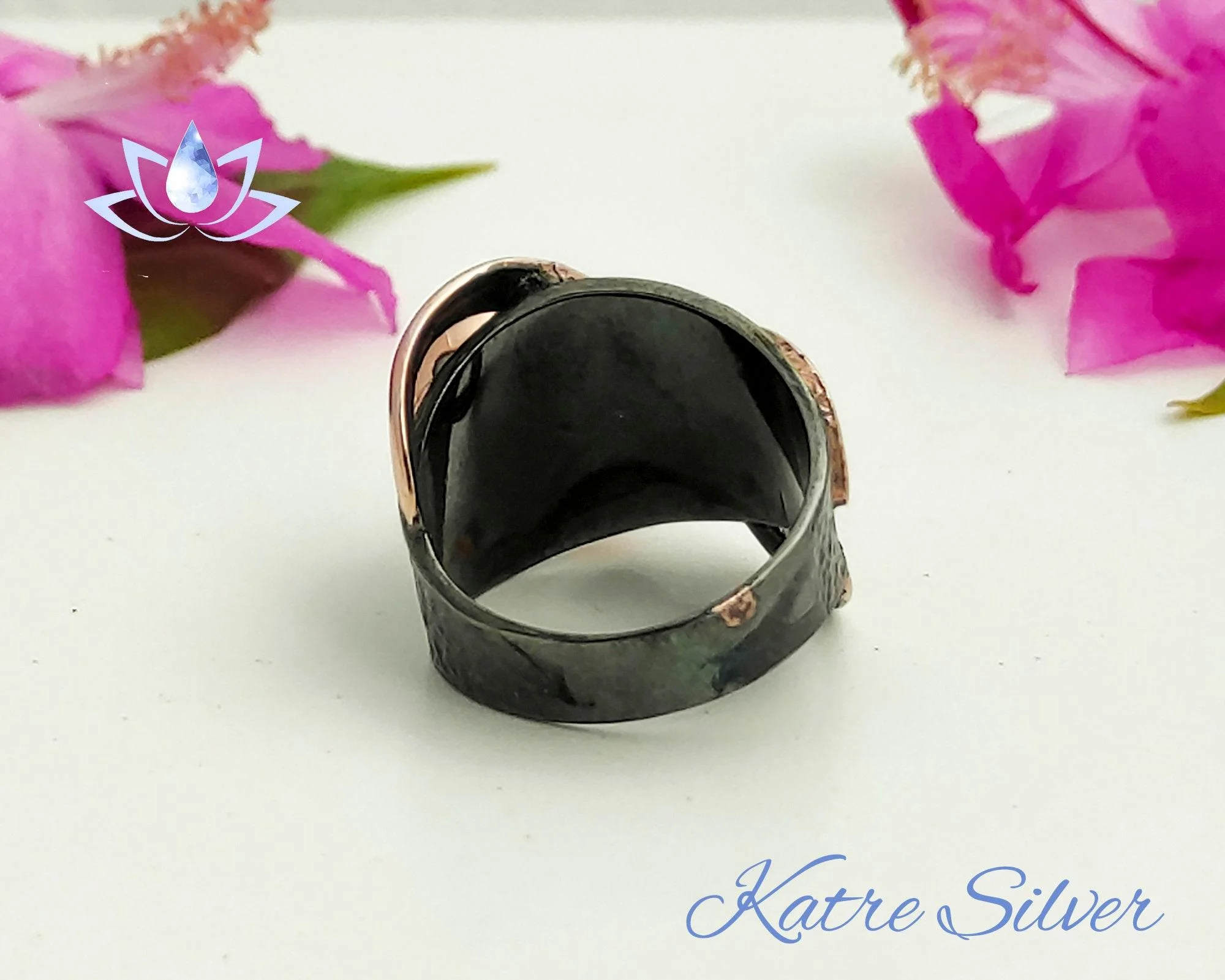 Green Turquoise Ring – Elegant Handmade Black Rhodium Rose Gold Silver Ring - Image 8