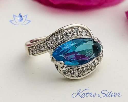 Marquise Cut Halo Engagement Swiss Blue Topaz Ring, Marquise Ring, Halo Ring, Anniversary Ring, Birthstone Ring, Gift for Her