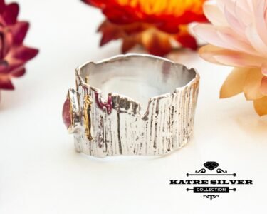 Pink Tourmaline Wedding Band, Tree Bark Ring, Pink Tourmaline Ring, Tourmaline Ring, Silver Band Ring, Unique Band, Statement Ring, Handmade - Image 7