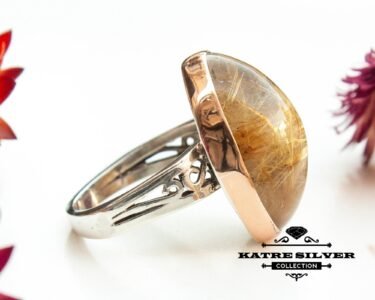 Golden Rutilated Quartz Ring, Statement Gemstone Ring, Handmade Silver Ring, Unique Quartz Ring, Luxury Jewelry for Women - Image 6