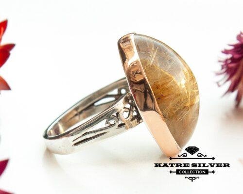 Golden Rutile Quartz Statement Ring, Golden Rutile Ring, Rutile Quartz Ring, Rutilated Quartz, Gemstone Ring, Quartz Ring, Handmade Ring - Image 6
