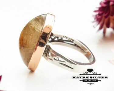 Golden Rutilated Quartz Ring, Statement Gemstone Ring, Handmade Silver Ring, Unique Quartz Ring, Luxury Jewelry for Women - Image 5