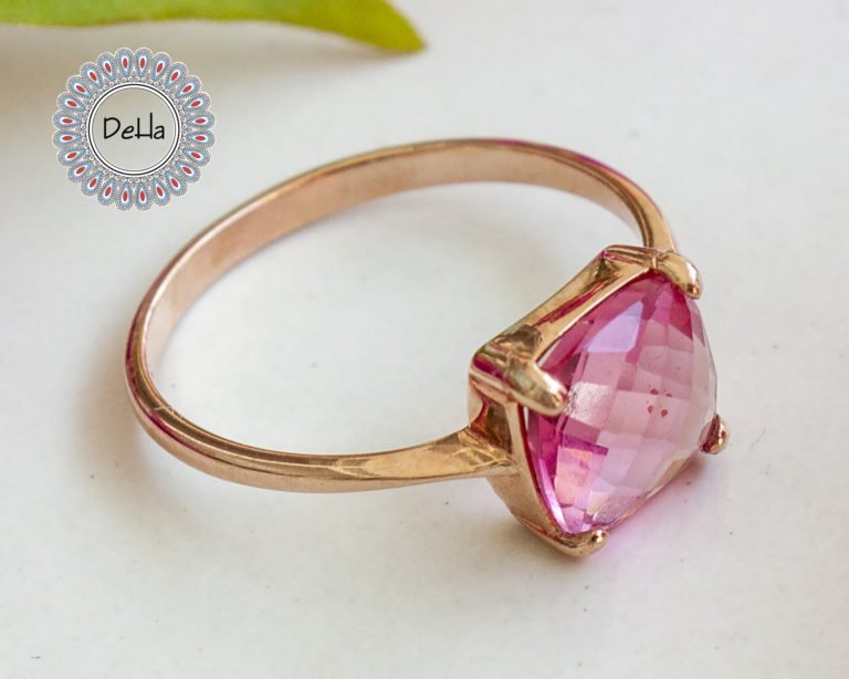 Pink Quartz Ring Small - Pink Stacking Ring - Small Layering Ring - Combination Rings - Stackable Ring - Gemstone Rings - Dainty Pink Ring