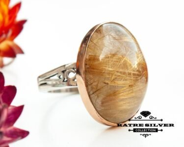 golden rutilated quartz ring statement gemstone ring