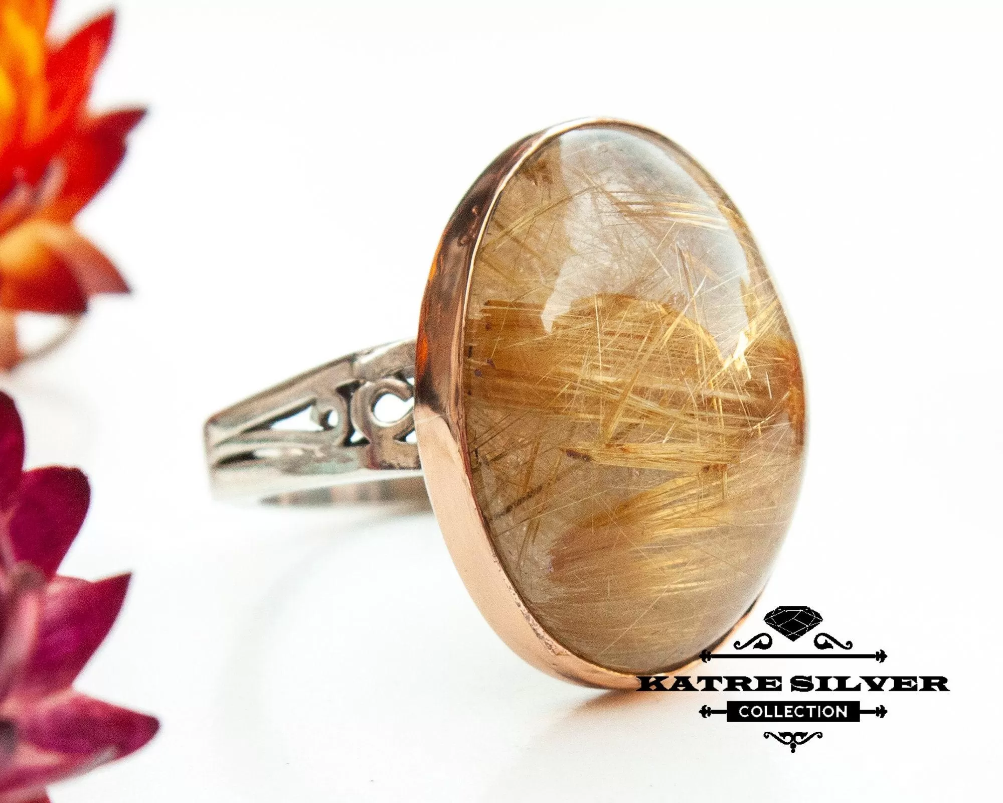 Golden Rutile Quartz Statement Ring, Golden Rutile Ring, Rutile Quartz Ring, Rutilated Quartz, Gemstone Ring, Quartz Ring, Handmade Ring