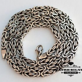 Handmade 4mm Solid 925 Sterling Silver Mens Necklace Square Balinese Byzantine Kings Chain, Byzantine Chain, Byzantine Necklace, Silver Chain