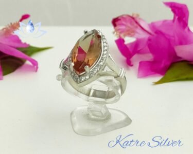 Marquise Halo Diaspore Ring – Elegant Color Changing Engagement Silver Ring - Image 6