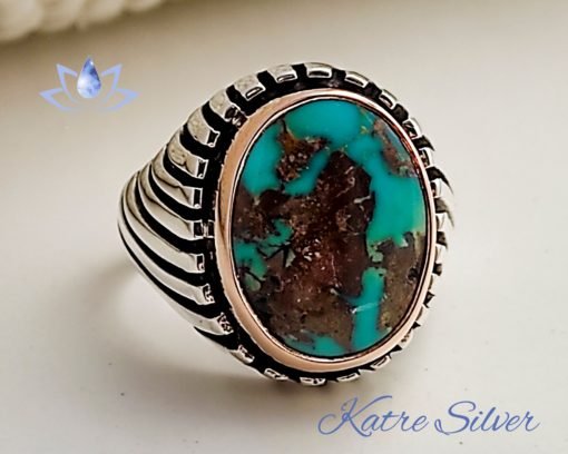 Oval Turquoise Men Ring, Mens Handmade Ring, Turkish Handmade Silver Men Ring, Ottoman Mens Ring, Sterling Silver, Birthday Gift