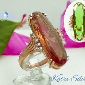 Rose Gold Long Sultanite Woman Ring, Diaspore Woman Ring, Handmade Silver Ring, Long Ring, Statement Ring, Sterling Silver