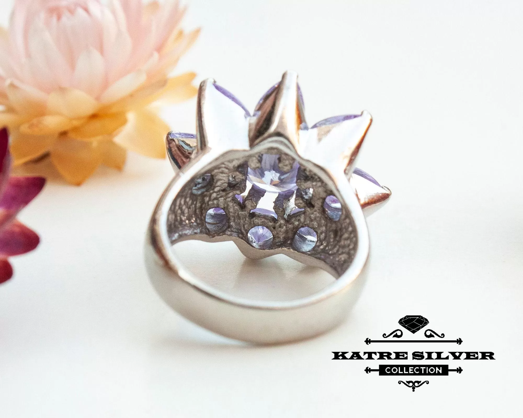 Purple Flower Ring, Purple Stone Ring, Floral Ring, Purple Ring, Flower Ring, Statement Ring, Amethyst Ring, Purple Flower, Vintage Ring - Image 7