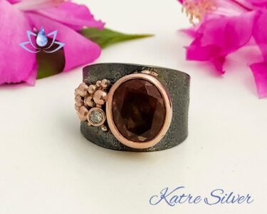Diaspore Ring – Elegant Color Changing Black Rhodium Rose Gold Designer Ring - Image 5