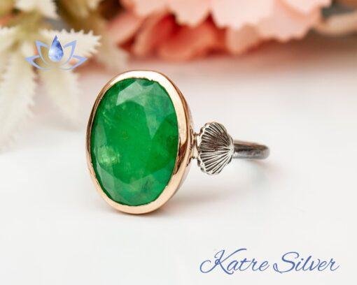 Pirate Oyster Shell Art Silversmith Oval Faceted Cut Paraiba Tourmaline Ring - Paraiba Engagement Sterling Silver Ring Promise Green Emerald Gemstone