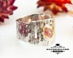 Pink Tourmaline Wedding Band, Tree Bark Ring, Pink Tourmaline Ring, Tourmaline Ring, Silver Band Ring, Unique Band, Statement Ring, Handmade