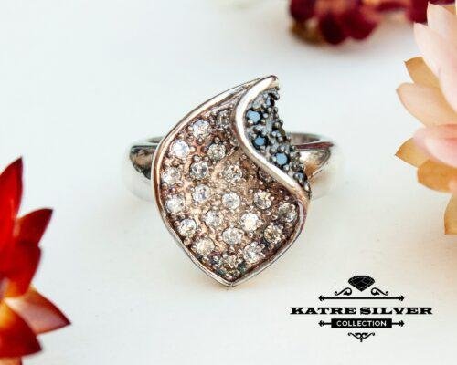 Silver Leaf Cz Ring, Onyx Ring, Leaf Ring, Cz Ring, Cubic Zirconia Ring, Anniversary Ring, Designer Ring, 925 Silver Ring, Women Ring - Image 4