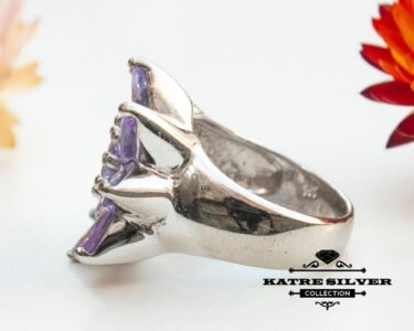 Purple Flower Ring, Purple Stone Ring, Floral Ring, Purple Ring, Flower Ring, Statement Ring, Amethyst Ring, Purple Flower, Vintage Ring - Image 5