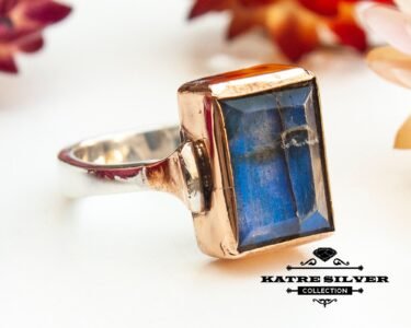 blue labradorite ring rectangle gemstone statement ring