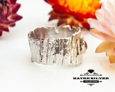 Pink Tourmaline Wedding Band, Tree Bark Ring, Pink Tourmaline Ring, Tourmaline Ring, Silver Band Ring, Unique Band, Statement Ring, Handmade - Image 6