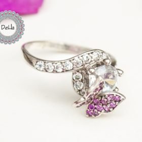 Pink Butterfly Solitaire Ring, Antique Style Ring, Pink Butterfly, Statement Ring, Butterfly Jewelry, Solitaire Ring, Cubic Zirconia Ring