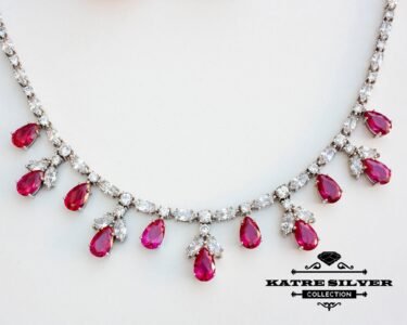 Ruby Necklace, Wedding Party Necklace, Statement Necklace for Women, Elegant Bridal Necklace, Designer Jewelry Gift for Her - Image 4